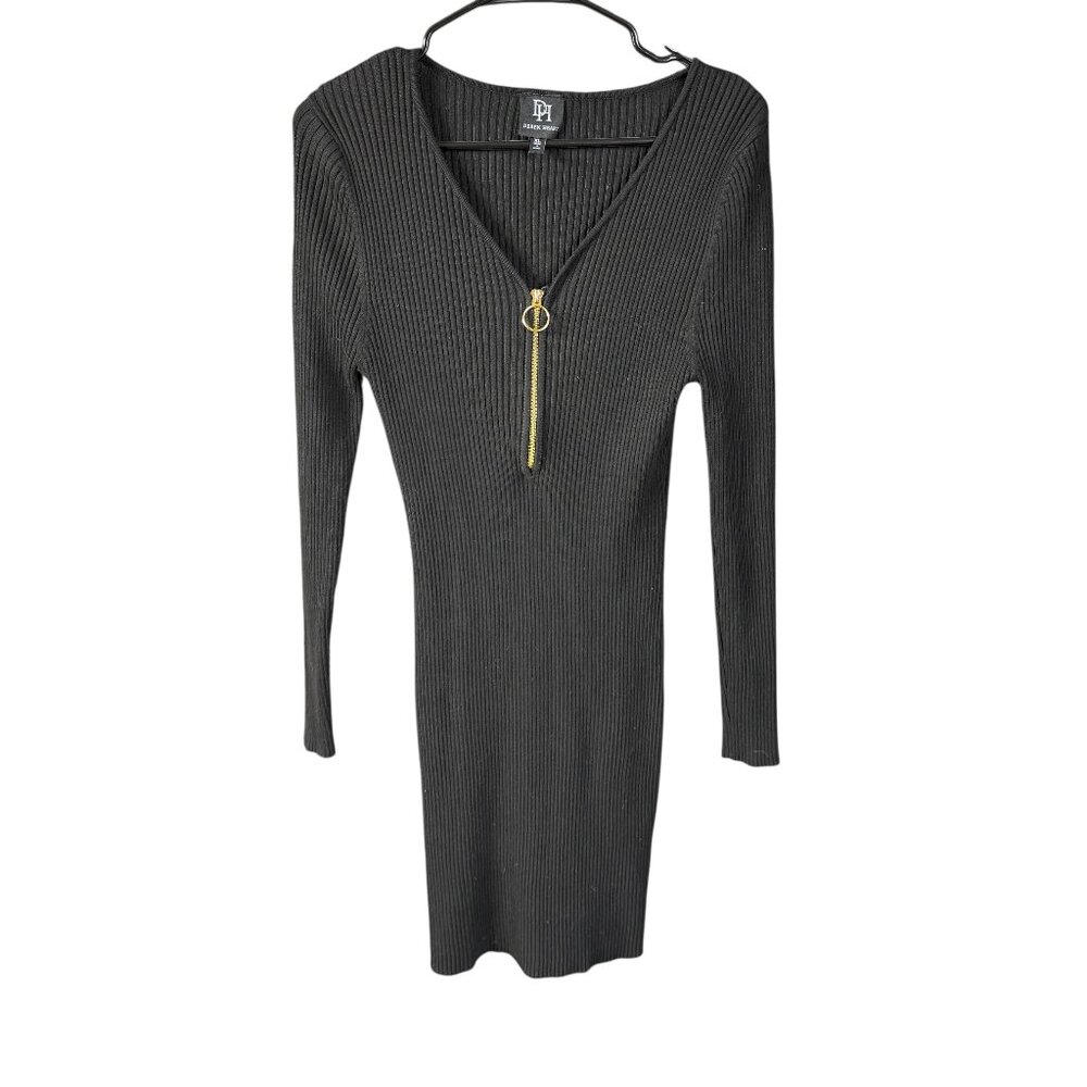 Derek Heart women's black ribbed long sleeve v-neck bodycon sweater dress XL